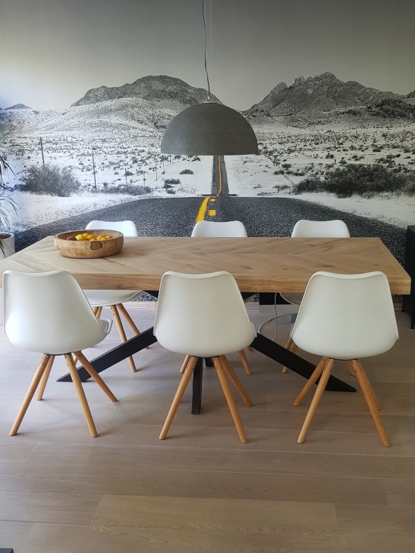 Herringbone oak table Osla square with matrix base