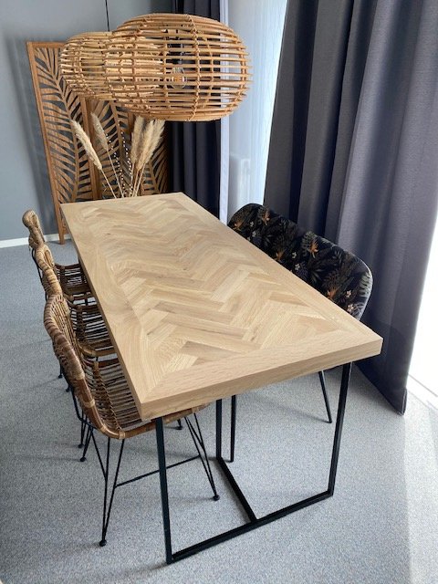 Herringbone oak table Mosina square with Zagan base