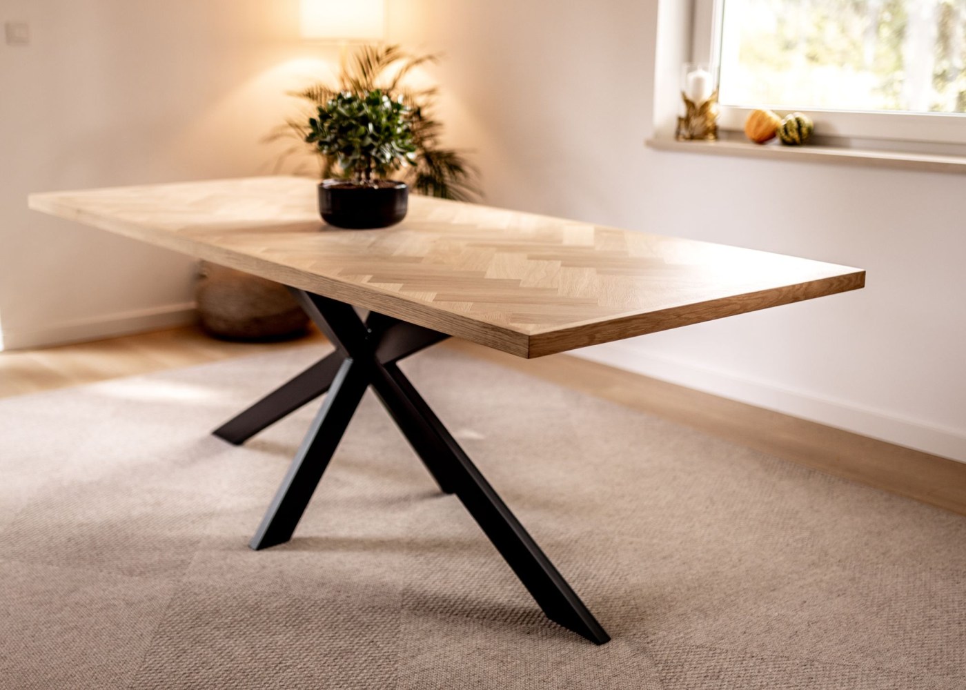 Super deal oak herringbone table incl. matrix base, order online