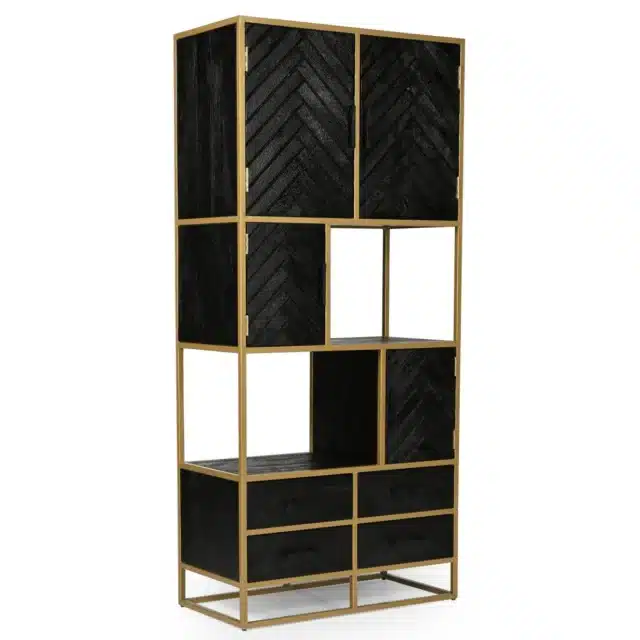 Mangohouten Vakkenkast 90x45x200cm Zwart Goud Visgraat 8211 Levertijd Binnen 2 3 Weken
