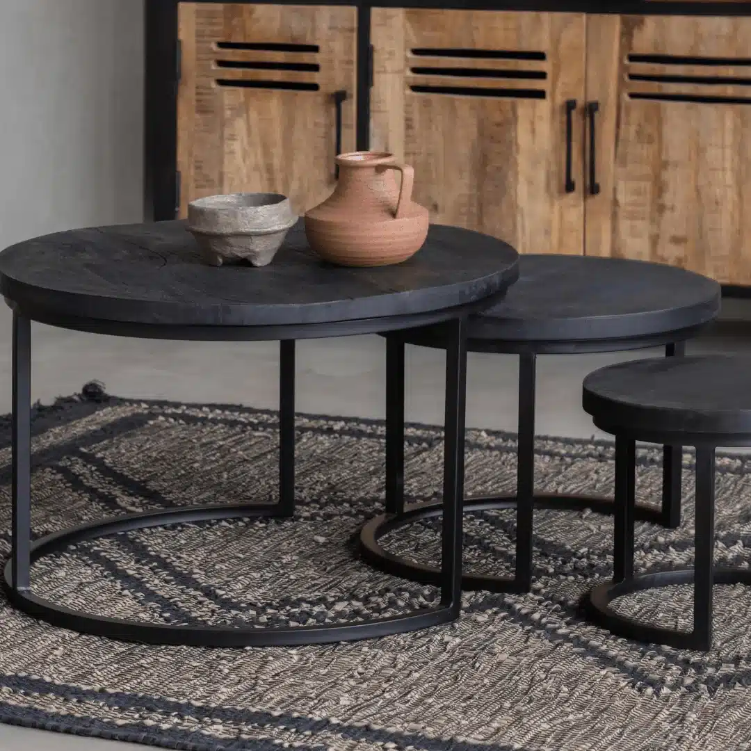Mango Wood Set of Coffee Tables Black Delivery time within 2-3